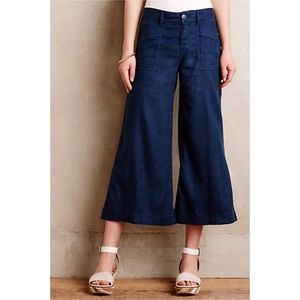 Level 99 Linen Blend Wide Leg Capri Gauchos Pants
